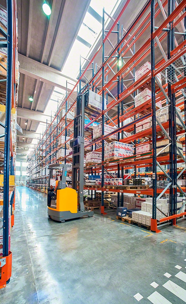 This warehouse is operated by fork trucks when pallets are inserted and extracted from their locations