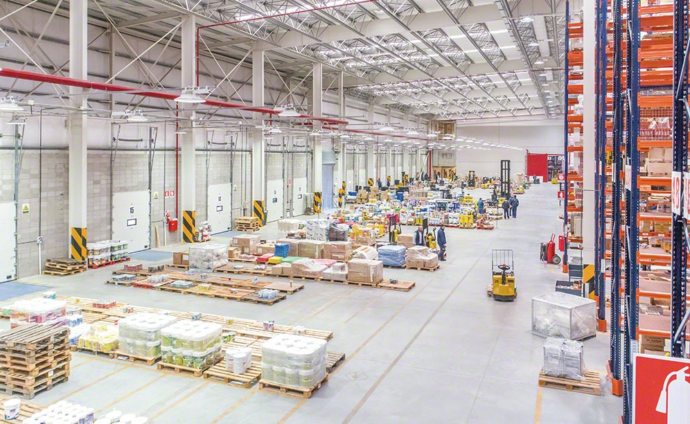 The warehouse features a broad preloads area on the ground floor where orders are given the final once over