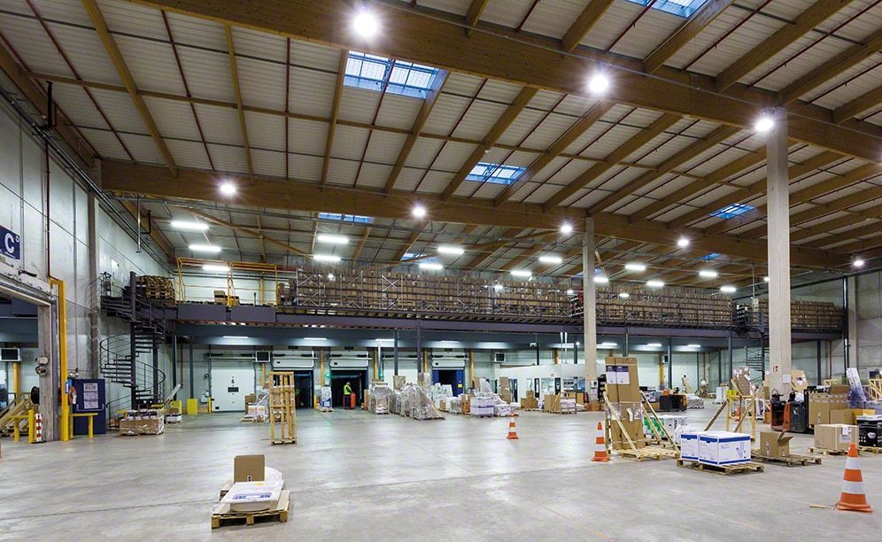 Full use was made of potential warehouse height with the installation of a mezzanine just above the loading dock area