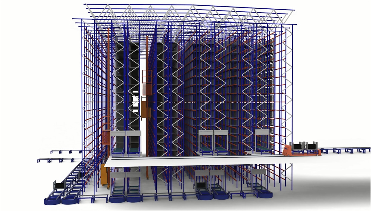 Automated clad-rack warehouse of Michelin integrated with manufacturing