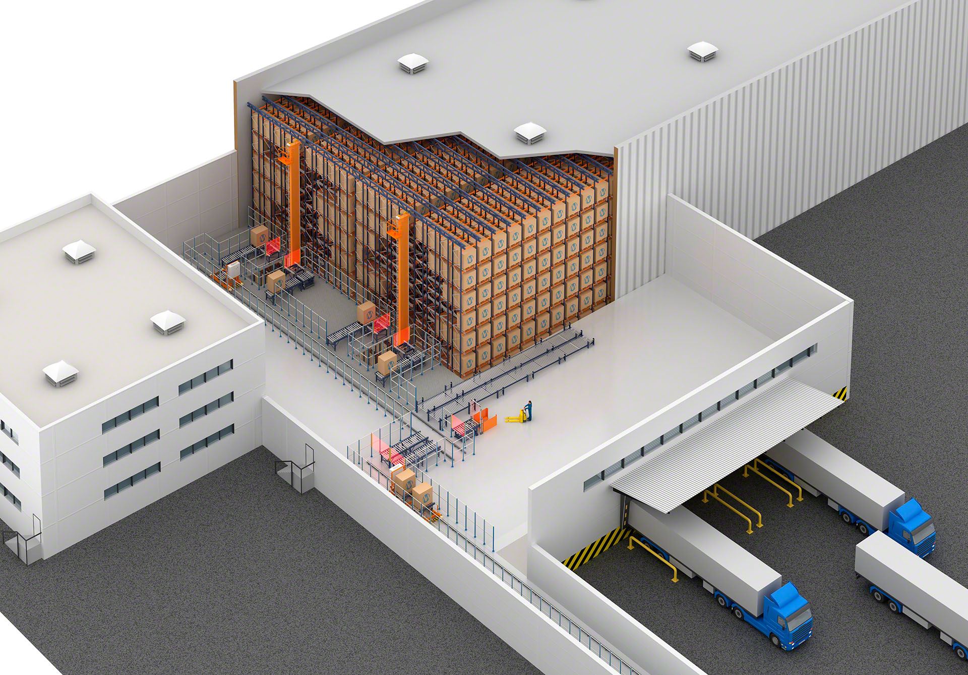 The mixture of automated systems with a clad-rack structure optimizes the capacity of a storage facility