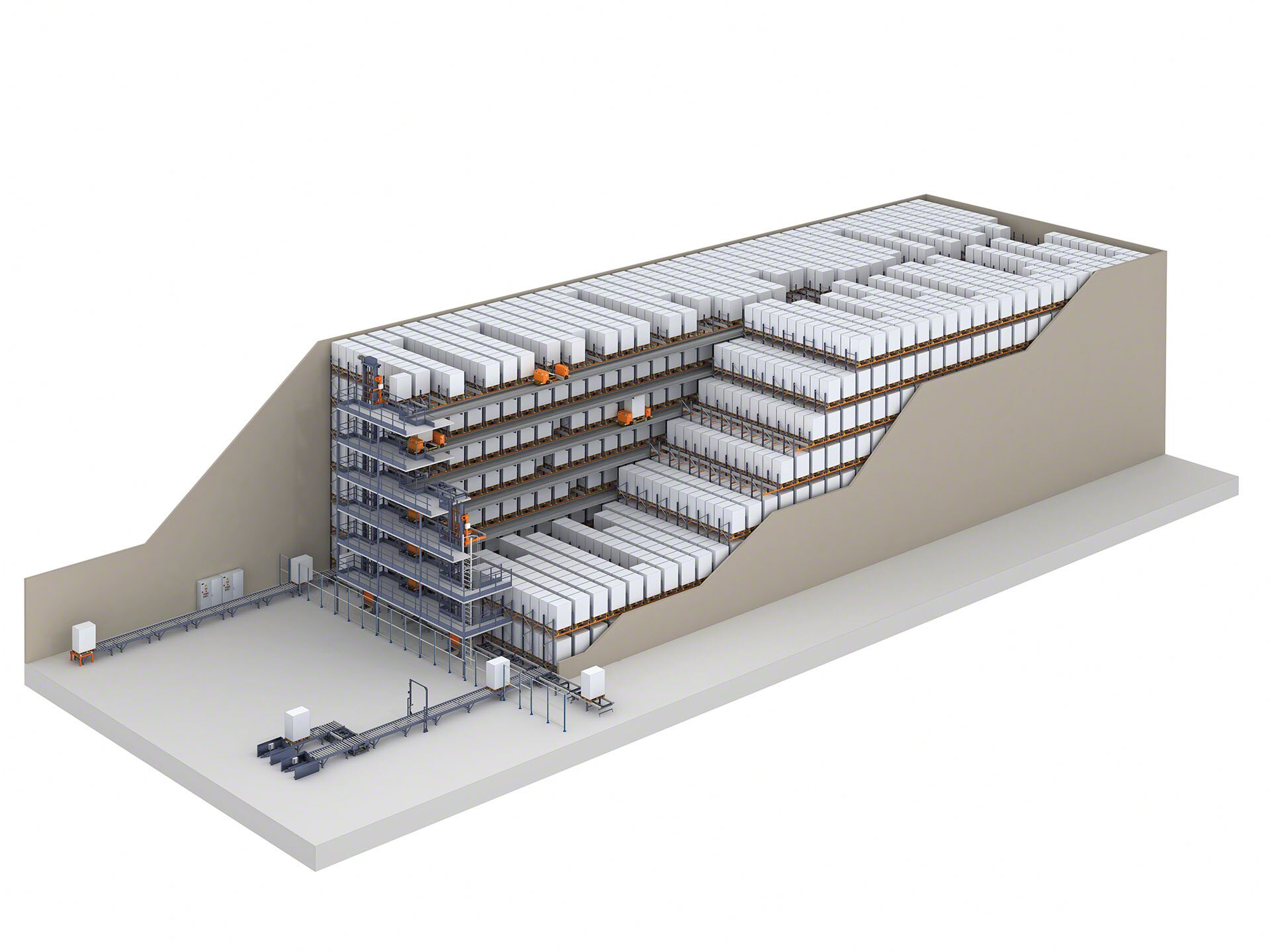 The transfer cars operate independently of each other, which accelerates the flow of goods in the warehouse