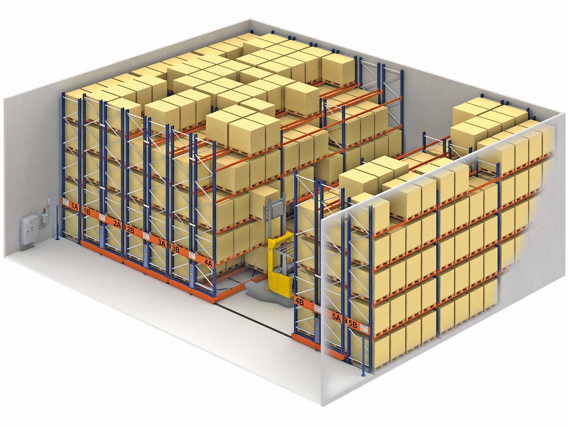 The Movirack system allows operators to maneuver forklift trucks to access the product when needed