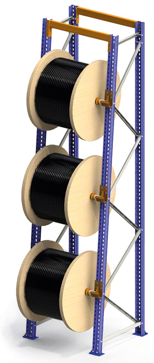 Special supports need to be installed on the rack’s frames in order to store reels