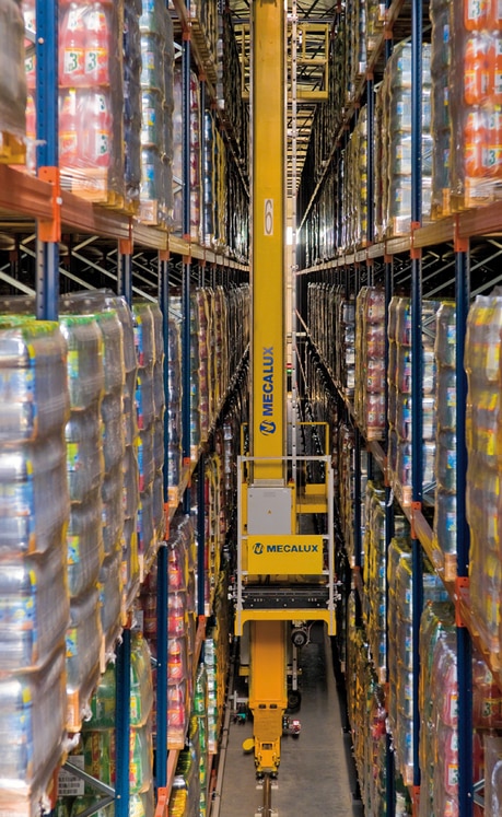The racks are served by eleven, fully automated stacker cranes, which move quickly along their respective aisles
