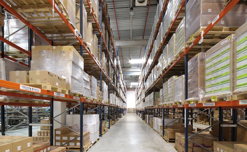 The remainder of the warehouse consists of pallet racking of up to seven levels high, allocated to bulky high
