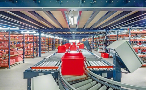 Conveyor belts as the axis of a picking installation distributed over several floors