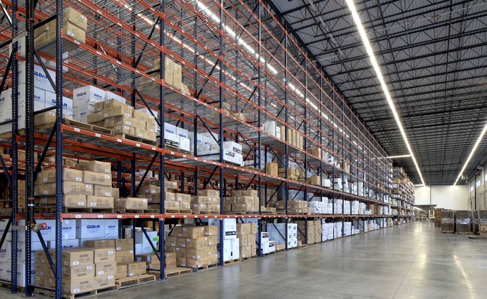 Products are now stored on Interlake Mecalux high-rise, narrow-aisle, Pallet Racking according to whether or not they are high rotation or low rotation items