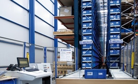 The miniload warehouse is designed to store small sized spare parts in plastic boxes of 600 x 400 mm